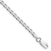 Sterling Silver Rhodium-Rhodium-Plated 3.15mm D/C Flat Anchor Curb Chain Anklet